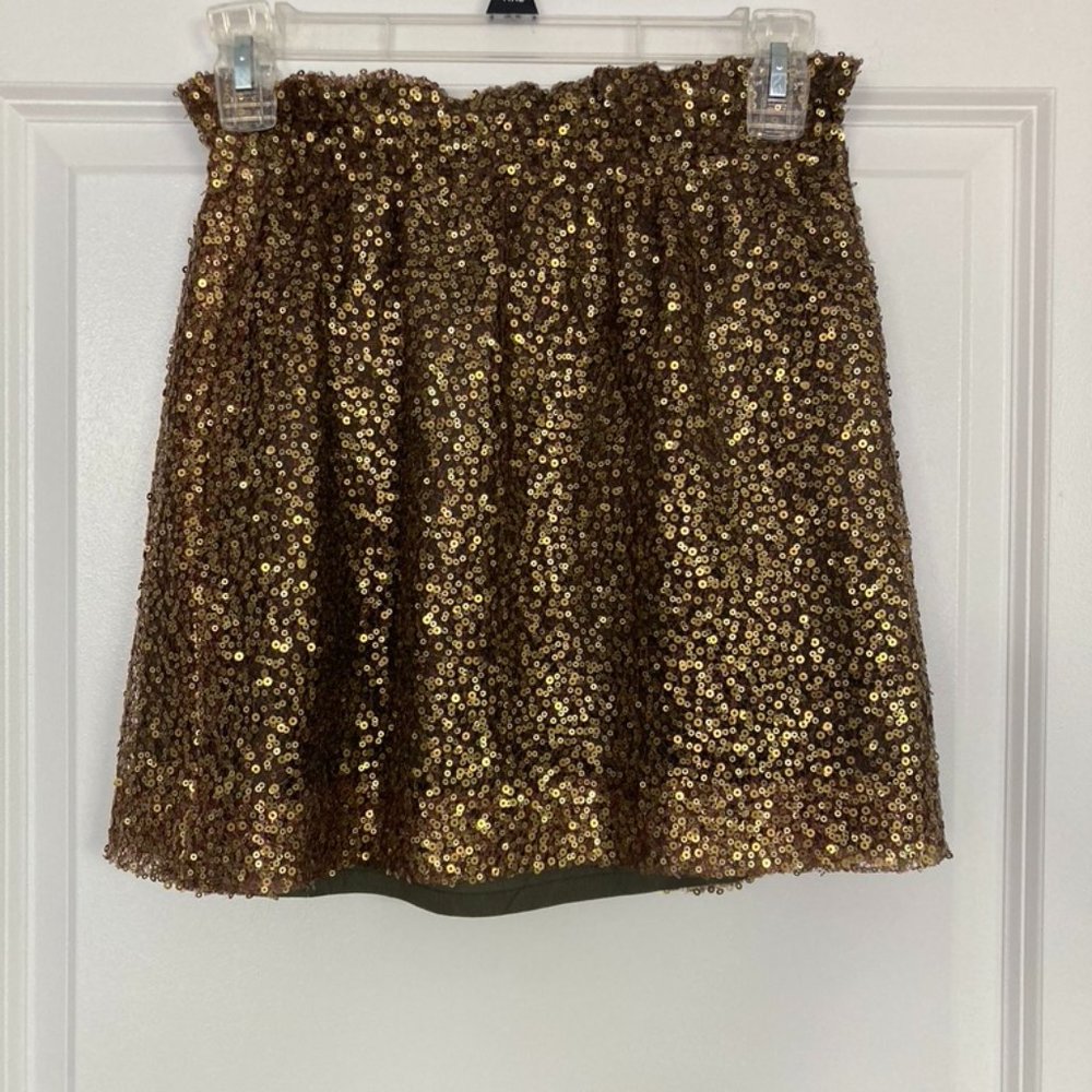 J. Crew gold sequin cinch waist skirt